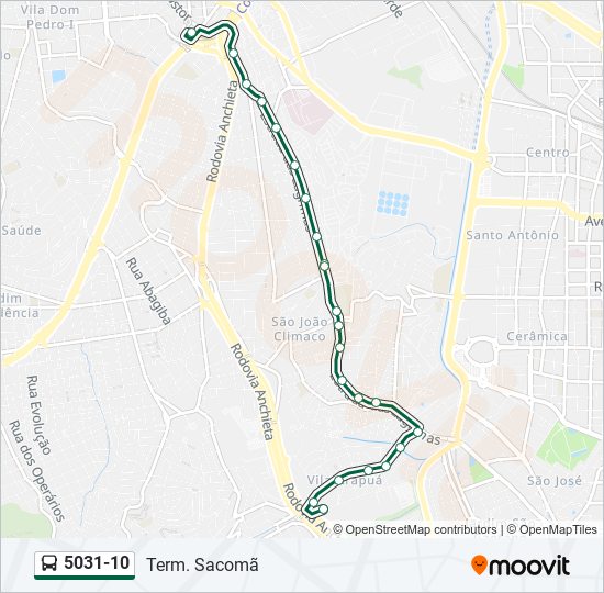 Mapa da linha 5031-10 de ônibus