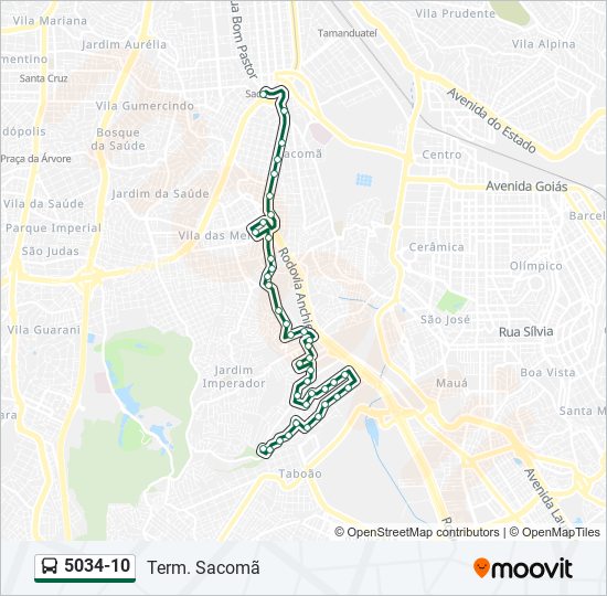 Mapa da linha 5034-10 de ônibus