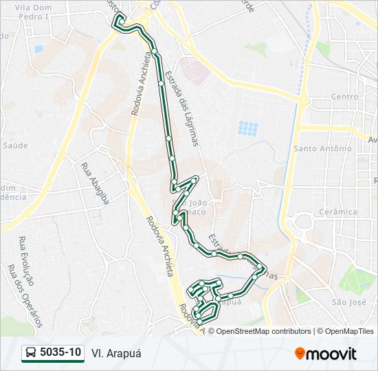 Mapa da linha 5035-10 de ônibus