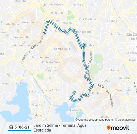 Mapa da linha 5106-21 de ônibus