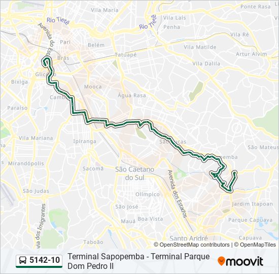 Mapa da linha 5142-10 de ônibus