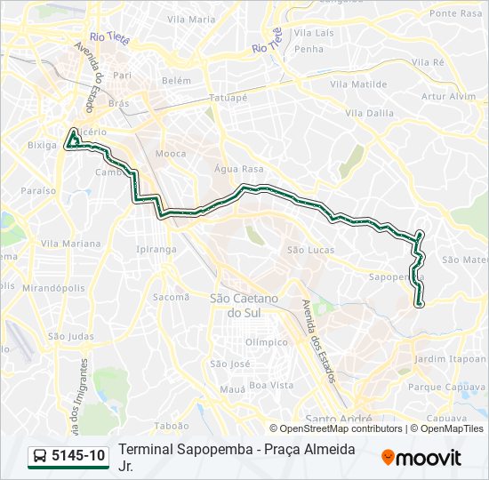 Mapa da linha 5145-10 de ônibus