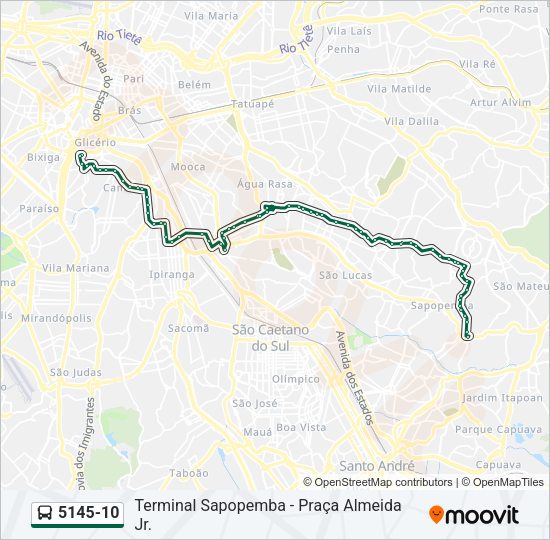 Mapa da linha 5145-10 de ônibus