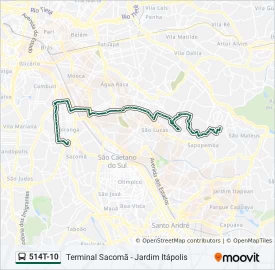 Mapa da linha 514T-10 de ônibus