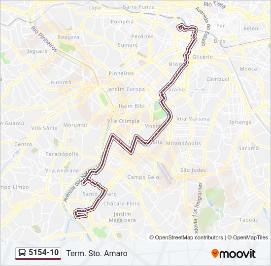 Mapa da linha 5154-10 de ônibus