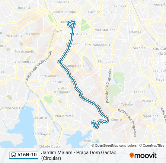 516N-10 Bus Line Map