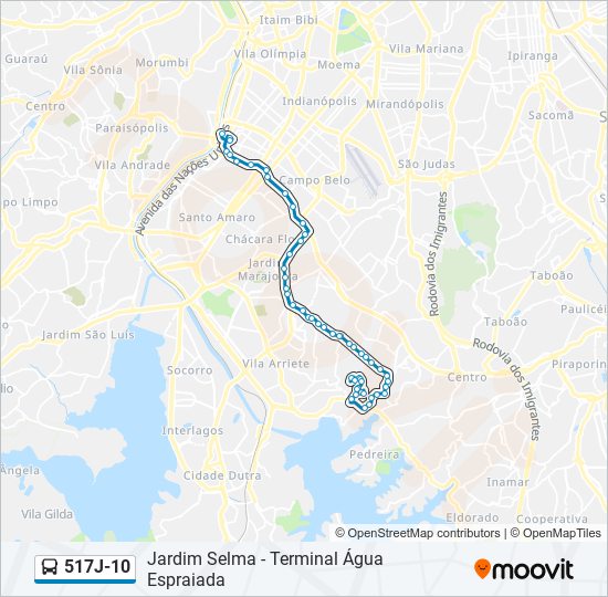 Mapa da linha 517J-10 de ônibus