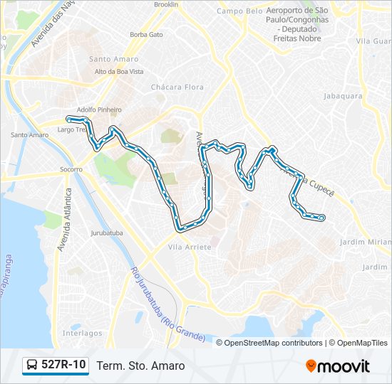 Mapa da linha 527R-10 de ônibus