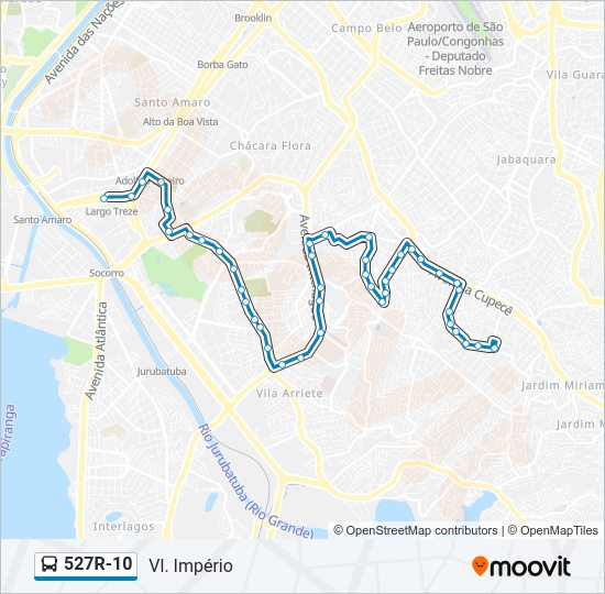 Mapa da linha 527R-10 de ônibus