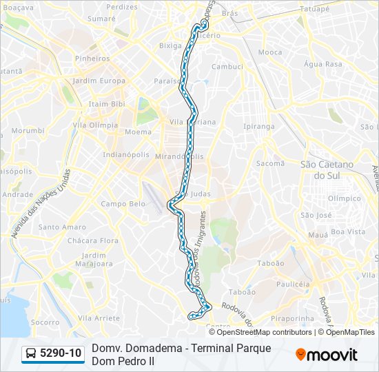 Mapa da linha 5290-10 de ônibus