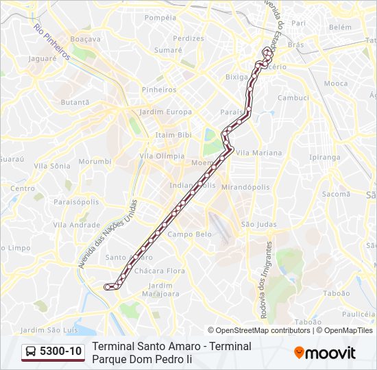 Mapa da linha 5300-10 de ônibus