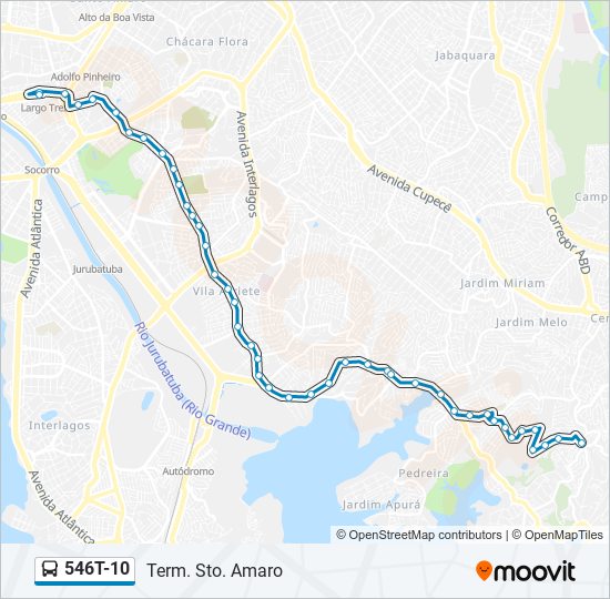 Mapa da linha 546T-10 de ônibus