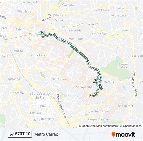 Mapa da linha 573T-10 de ônibus