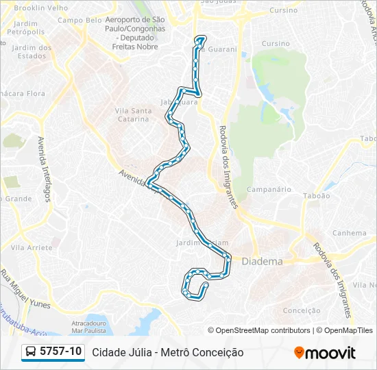 Rota da linha 575710: horários, paradas e mapas - Cid. Júlia