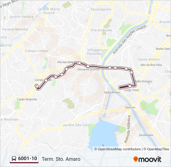 Mapa da linha 6001-10 de ônibus