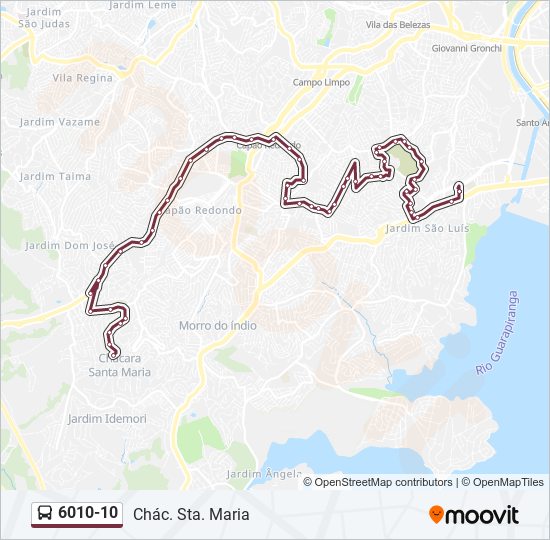 Mapa da linha 6010-10 de ônibus