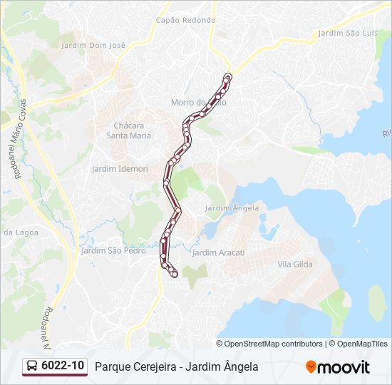 Mapa da linha 6022-10 de ônibus