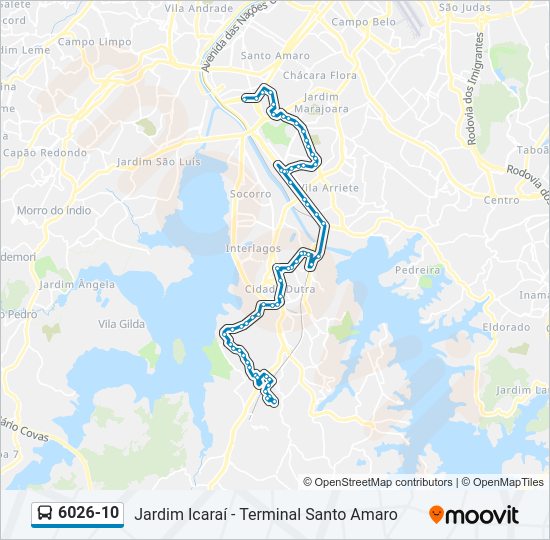 Mapa da linha 6026-10 de ônibus