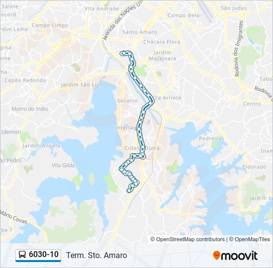 Mapa da linha 6030-10 de ônibus