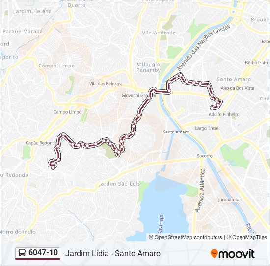 Mapa da linha 6047-10 de ônibus