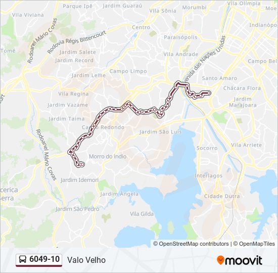 Mapa da linha 6049-10 de ônibus