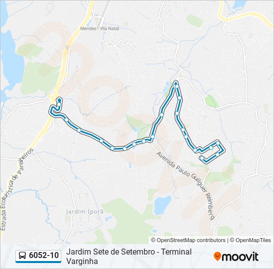 Mapa da linha 6052-10 de ônibus