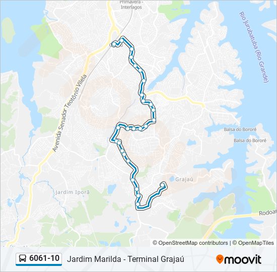 Mapa da linha 6061-10 de ônibus