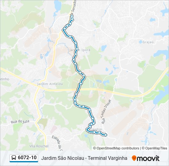 Mapa da linha 6072-10 de ônibus
