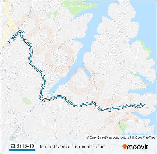 Mapa da linha 6116-10 de ônibus