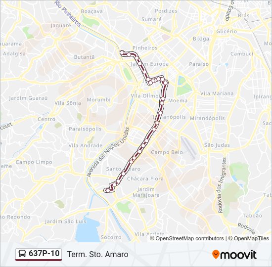 Mapa da linha 637P-10 de ônibus