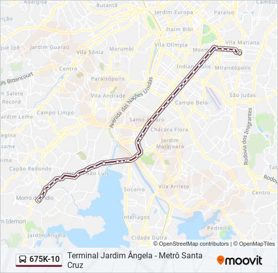 Mapa da linha 675K-10 de ônibus