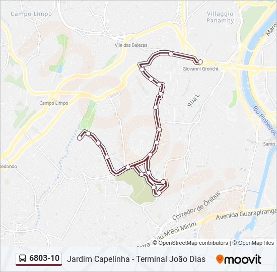 Mapa da linha 6803-10 de ônibus