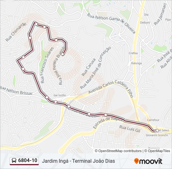 Mapa da linha 6804-10 de ônibus