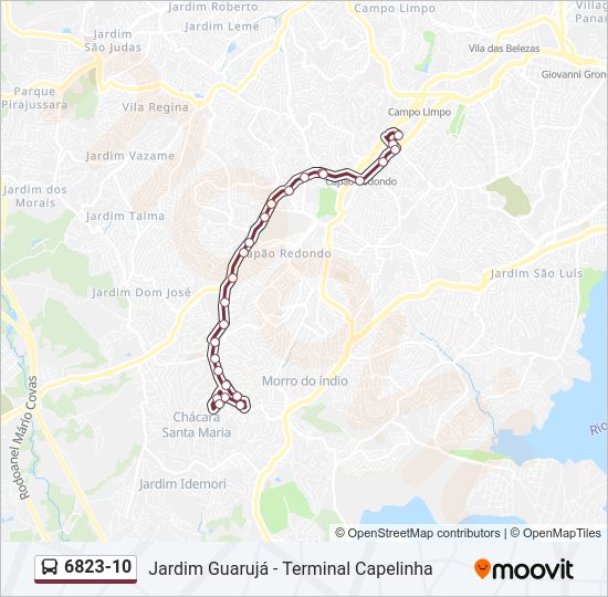 Mapa da linha 6823-10 de ônibus