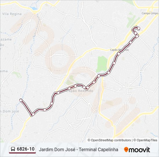 Mapa da linha 6826-10 de ônibus