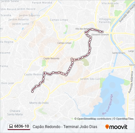 Mapa da linha 6836-10 de ônibus