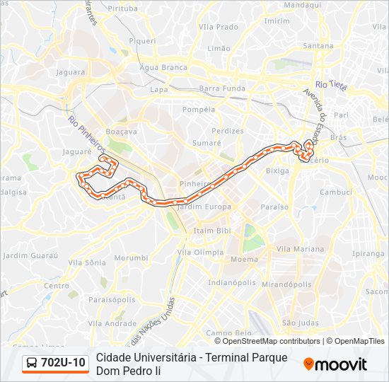 Mapa da linha 702U-10 de ônibus