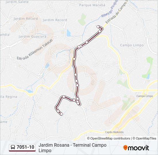 Mapa da linha 7051-10 de ônibus