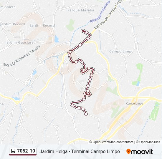 Mapa da linha 7052-10 de ônibus