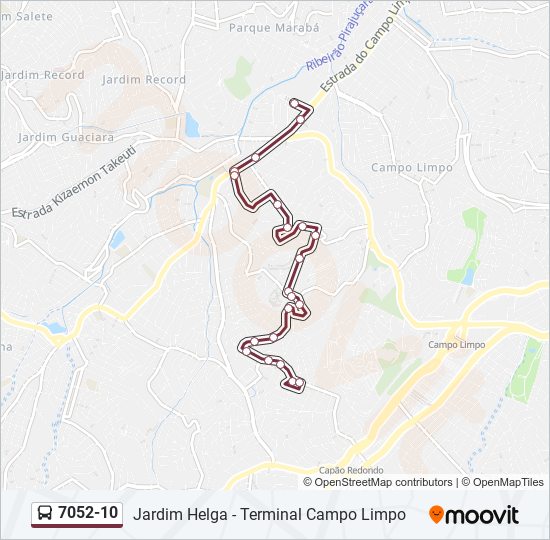 Mapa da linha 7052-10 de ônibus