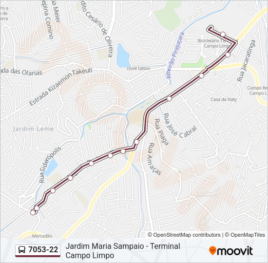 Mapa da linha 7053-22 de ônibus