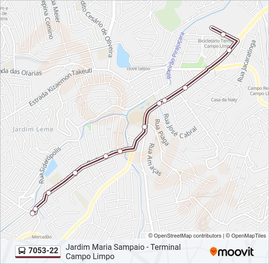 Mapa da linha 7053-22 de ônibus