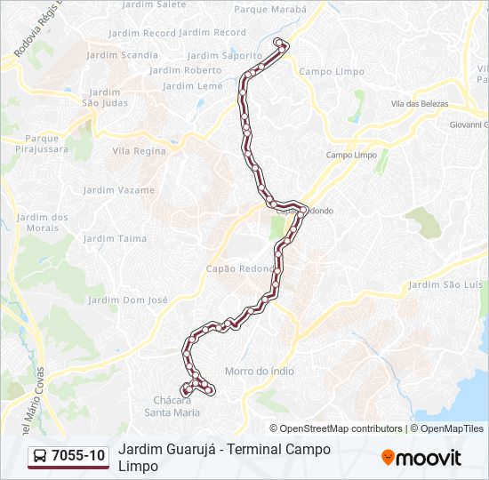 Mapa da linha 7055-10 de ônibus