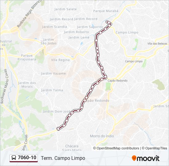 Mapa da linha 7060-10 de ônibus