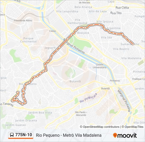 Mapa de 775N-10 de Ônibus