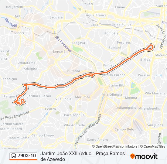 Mapa da linha 7903-10 de ônibus