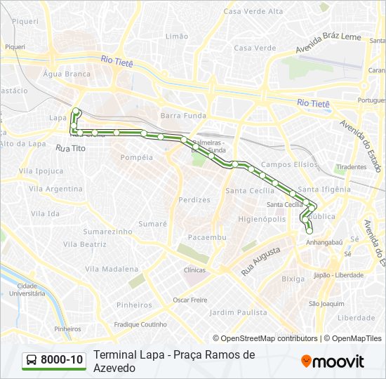 Mapa da linha 8000-10 de ônibus