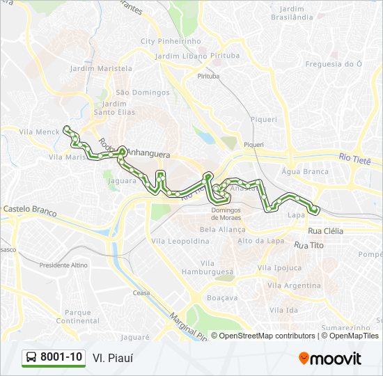 Mapa da linha 8001-10 de ônibus