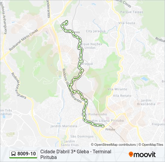 Mapa da linha 8009-10 de ônibus