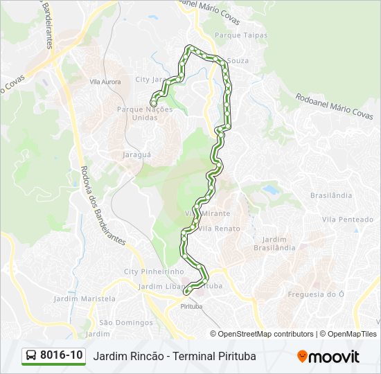 Mapa da linha 8016-10 de ônibus
